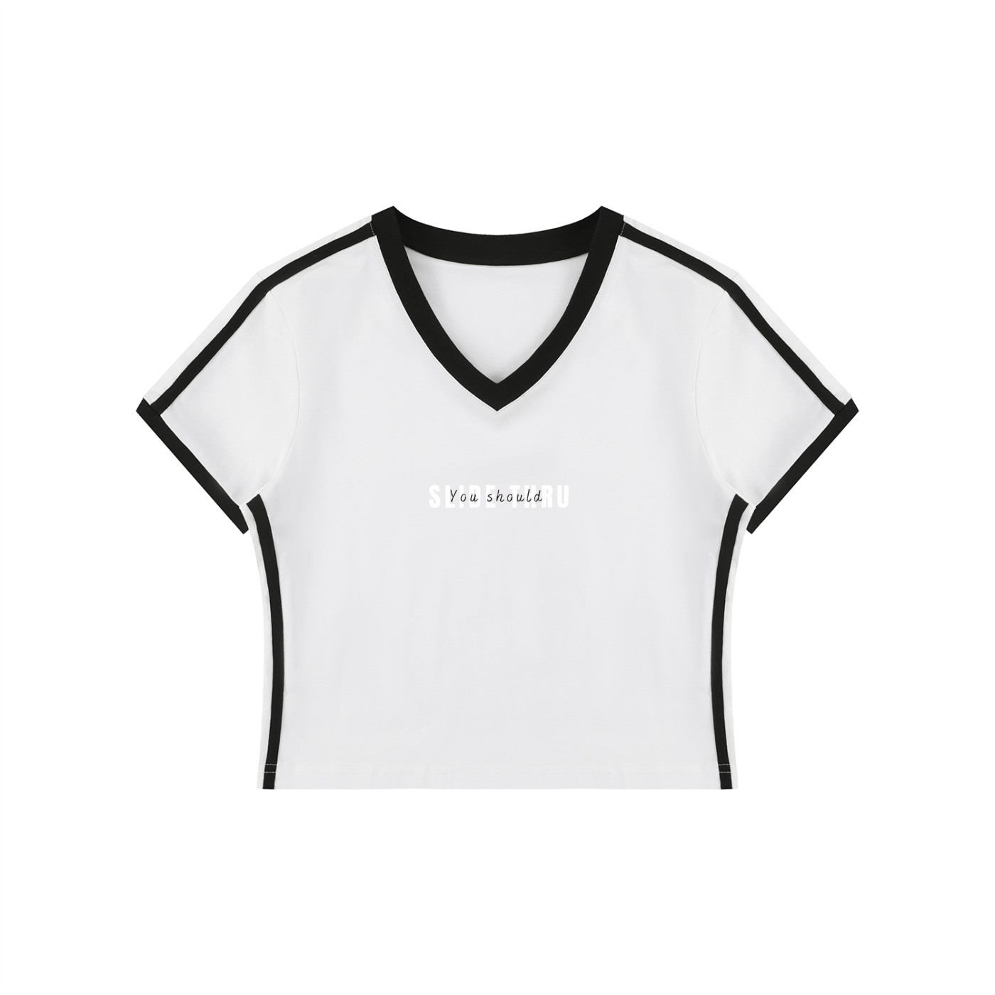 Women's Retro Binding V-Neck Crop T-Shirt
