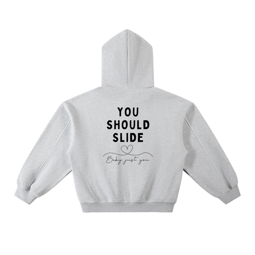 Contrast-Stitched Boxy Fleece Hoodie