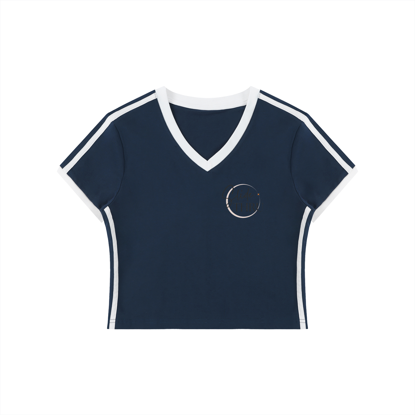 Women's Retro Binding V-Neck Crop T-Shirt