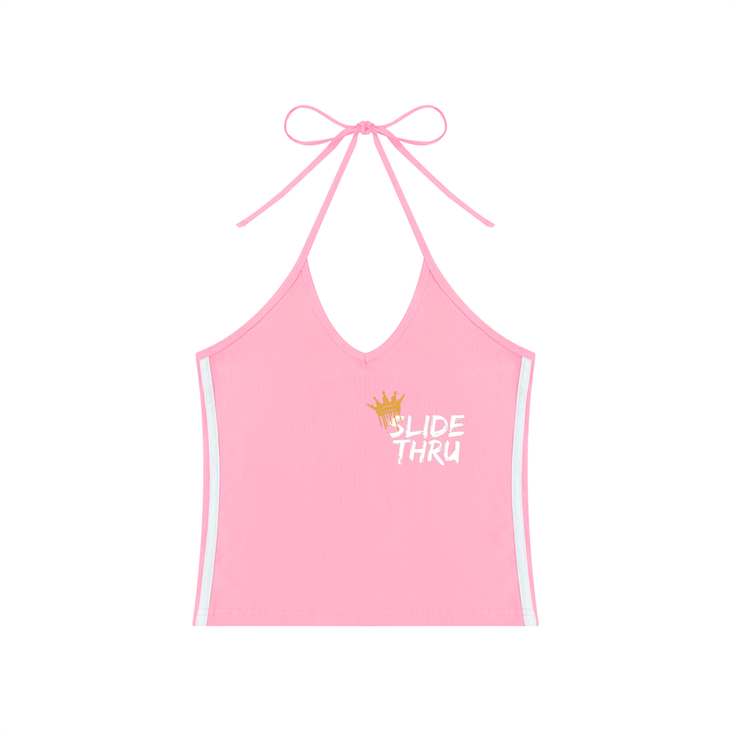 Women's Color Block Halter Crop Tank Top