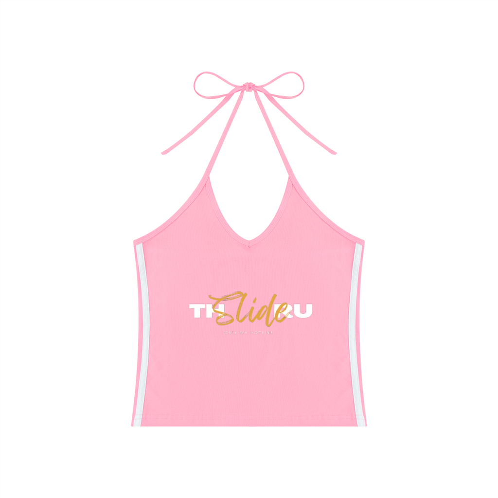 Women's Color Block Halter Crop Tank Top