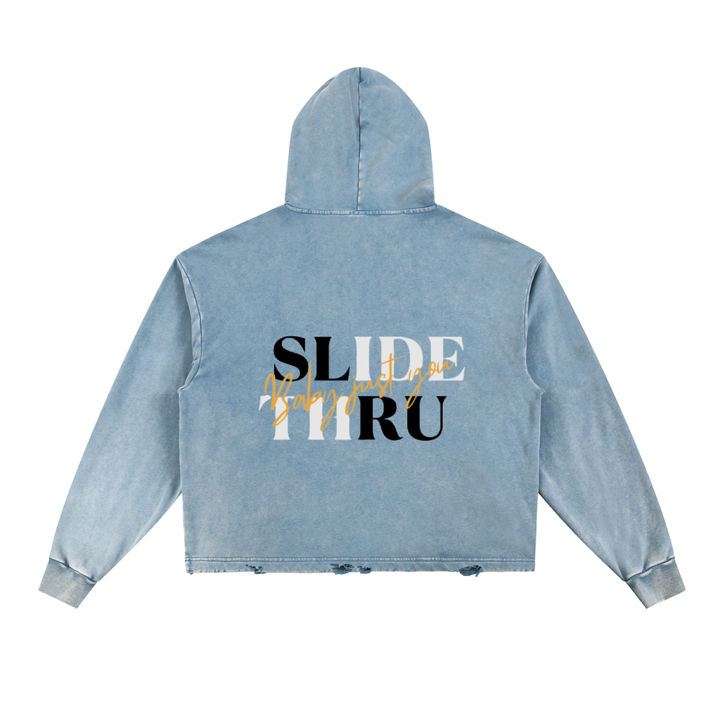 Vintage Washed Frayed-Hem Hoodie