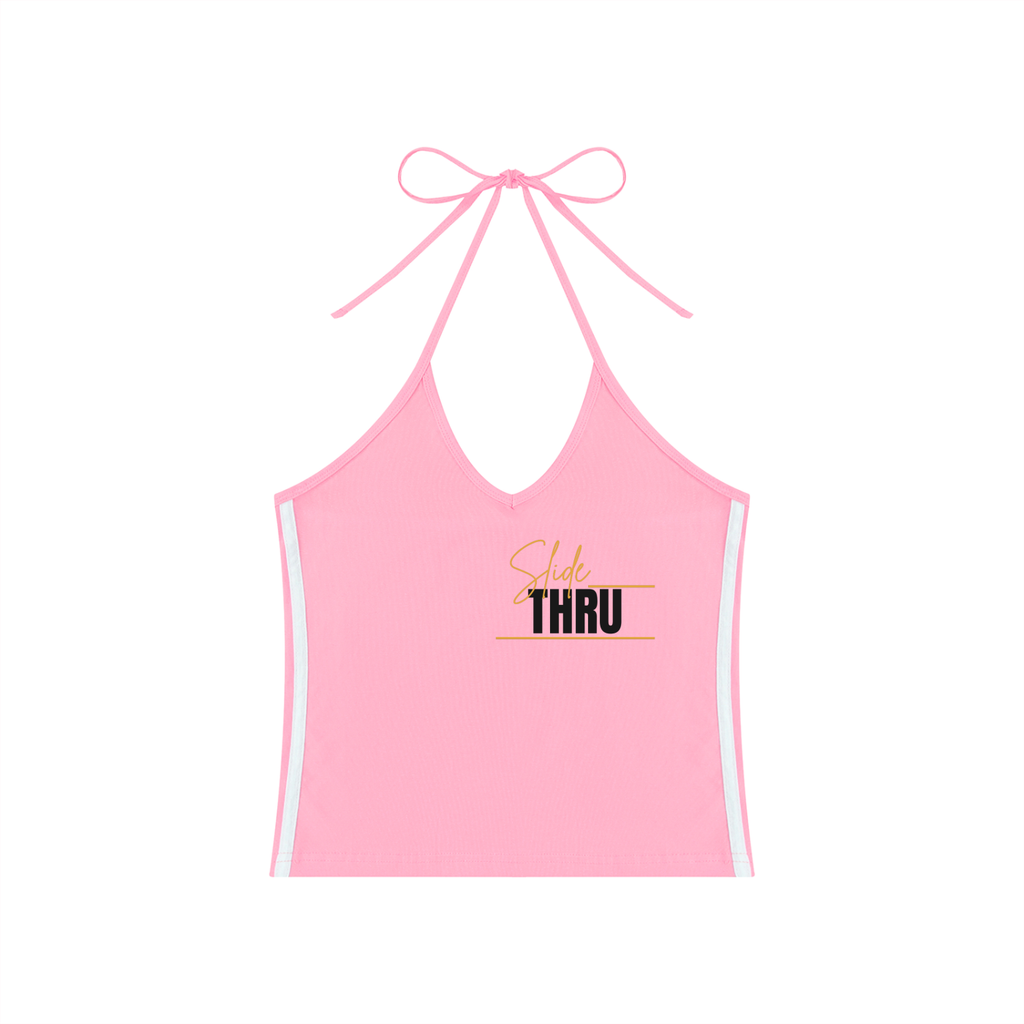 Women's Color Block Halter Crop Tank Top