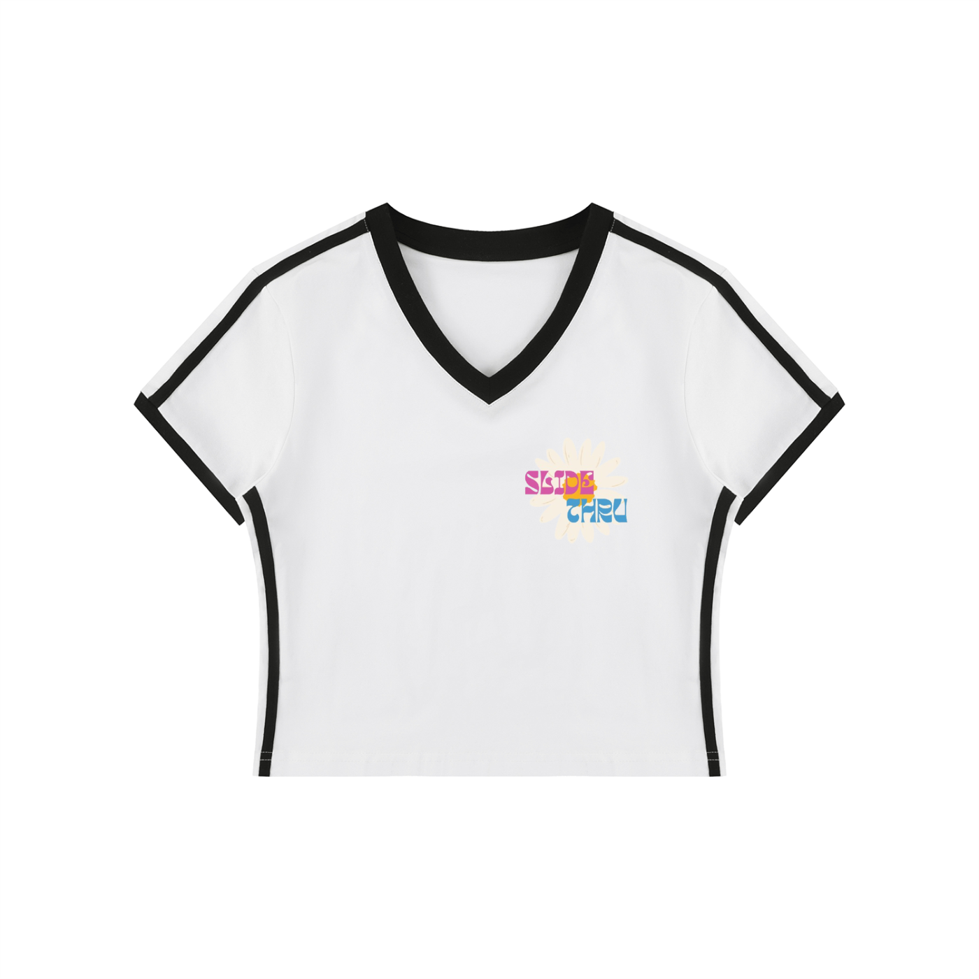 Women's Retro Binding V-Neck Crop T-Shirt