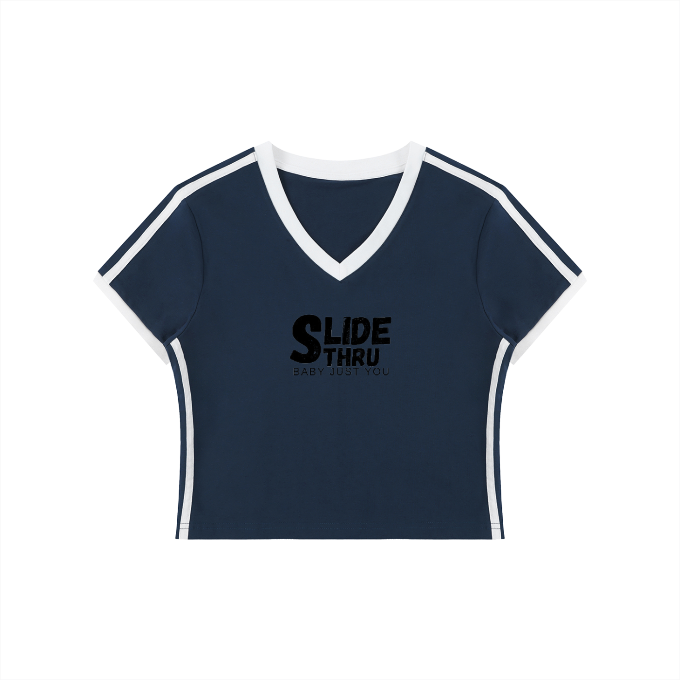 Women's Retro Binding V-Neck Crop T-Shirt