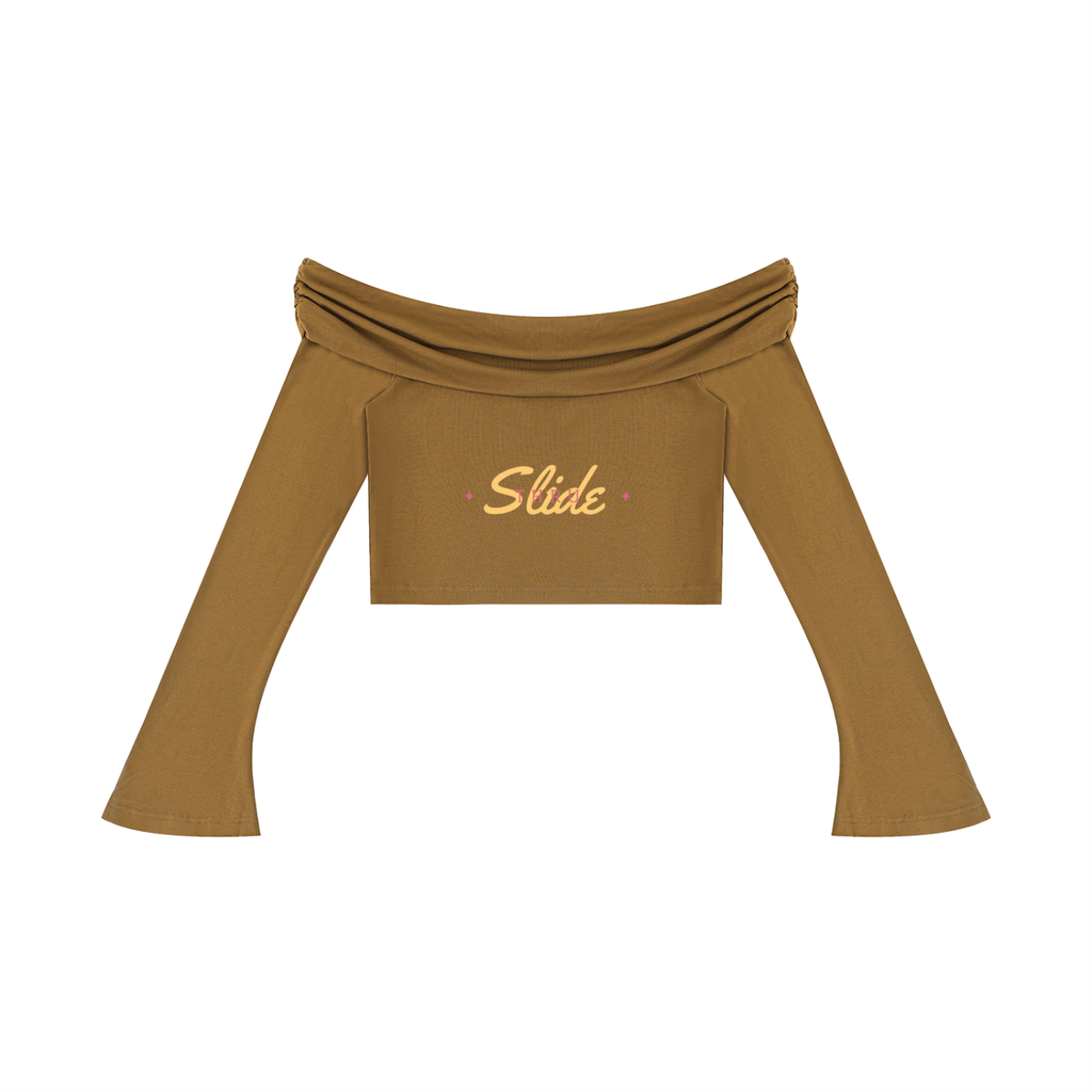 Women's Off-the-Shoulder Bell Sleeve Crop T-Shirt