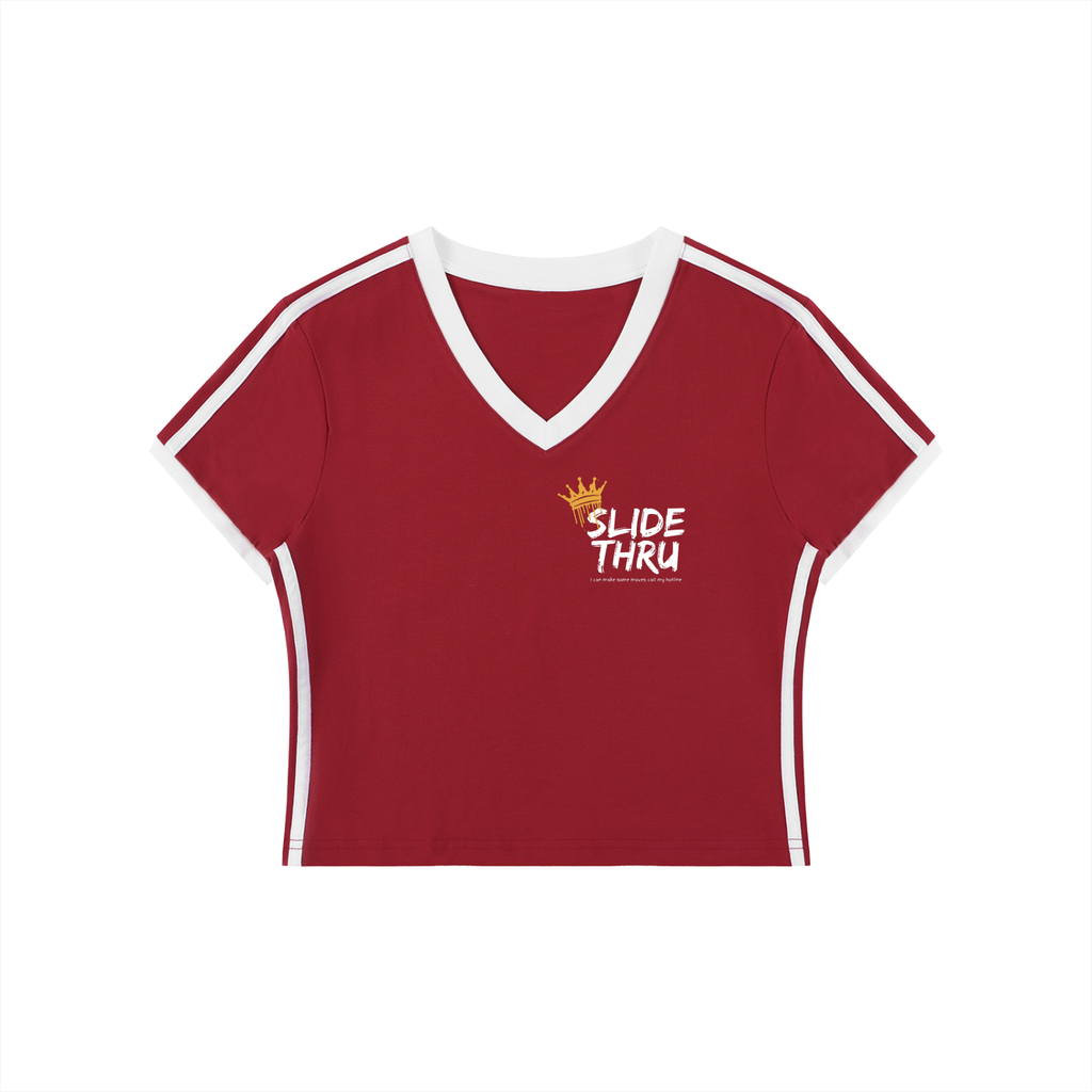 Women's Retro Binding V-Neck Crop T-Shirt