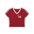 Women's Retro Binding V-Neck Crop T-Shirt