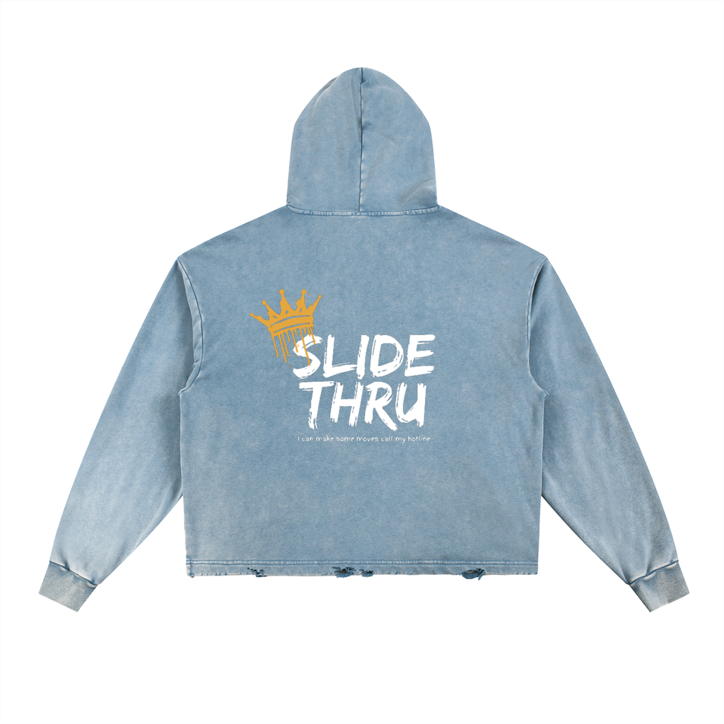 Vintage Washed Frayed-Hem Hoodie