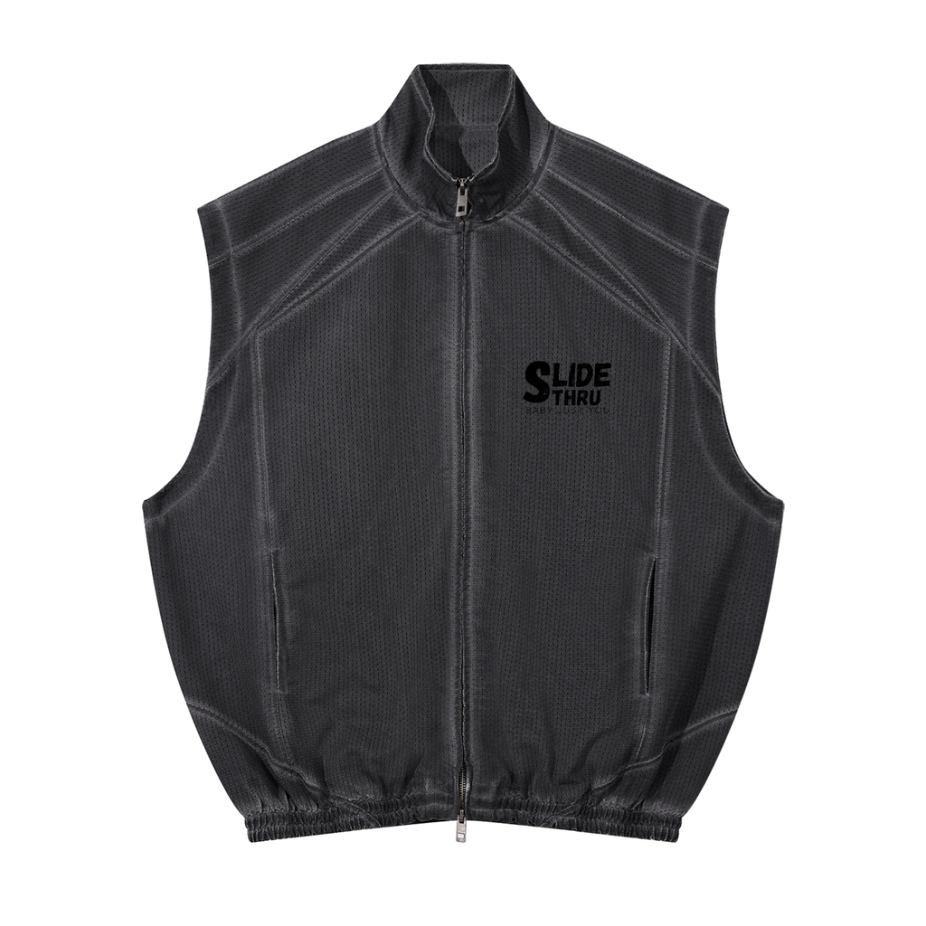 Unisex Vintage Wash Mesh Full-Zip Vest