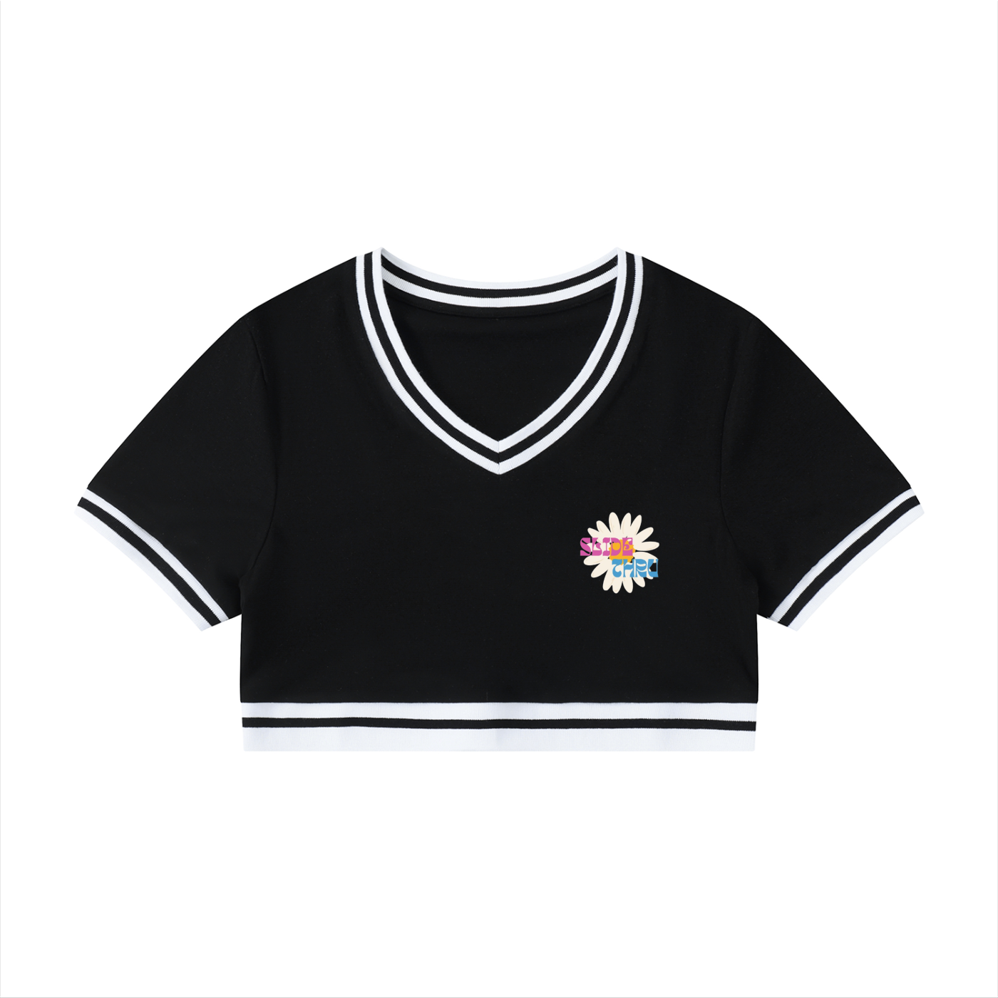 Women's Color Block V-Neck Crop T-Shirt