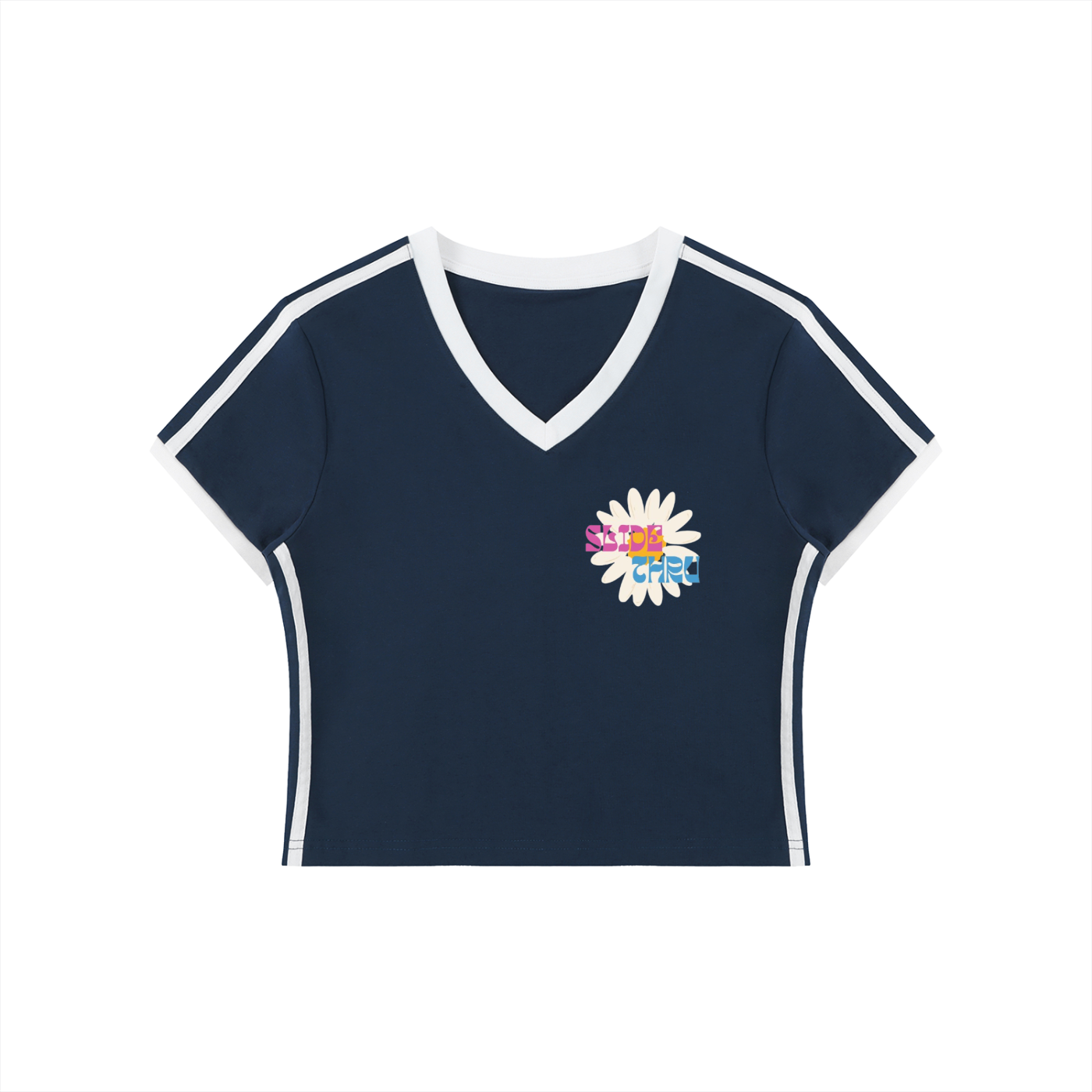 Women's Retro Binding V-Neck Crop T-Shirt