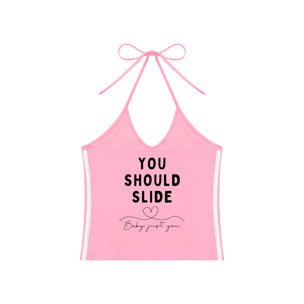 Women's Color Block Halter Crop Tank Top