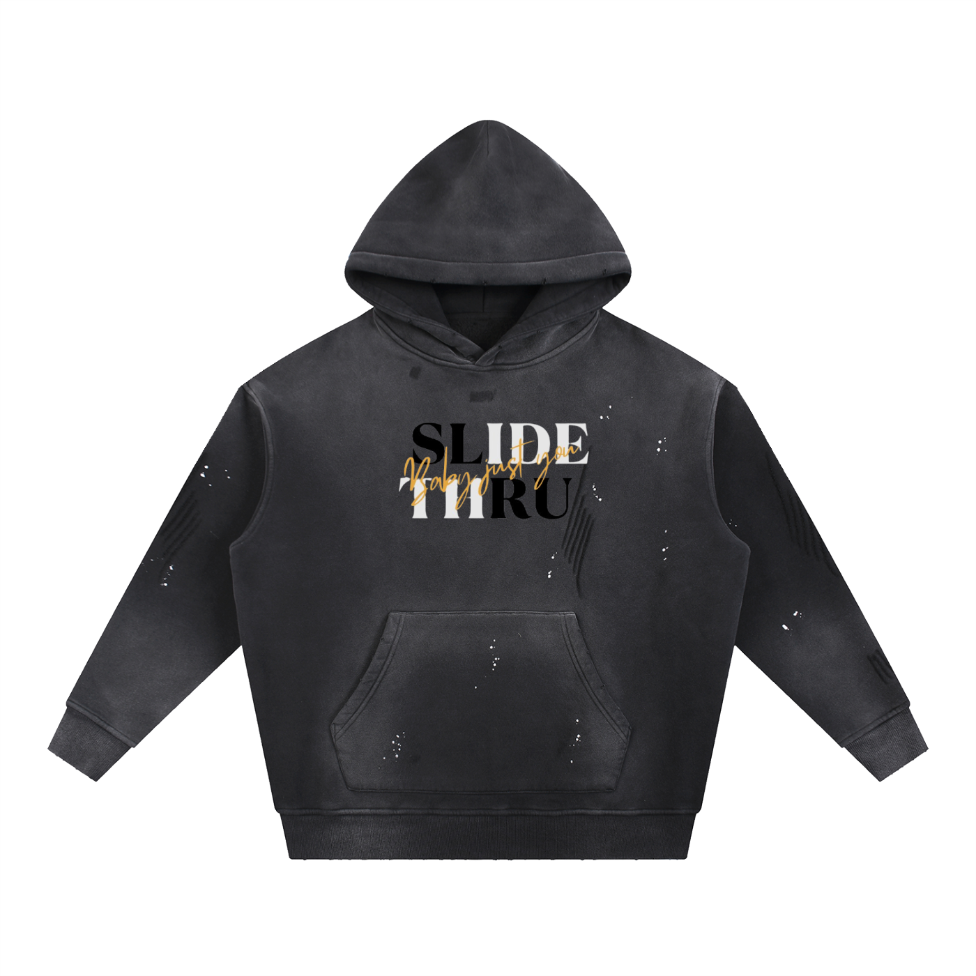Vintage Washed Frayed Fleece Hoodie
