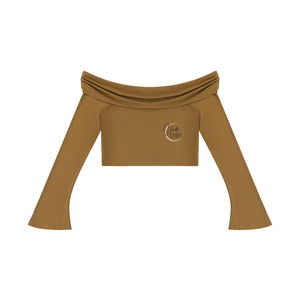 Women's Off-the-Shoulder Bell Sleeve Crop T-Shirt