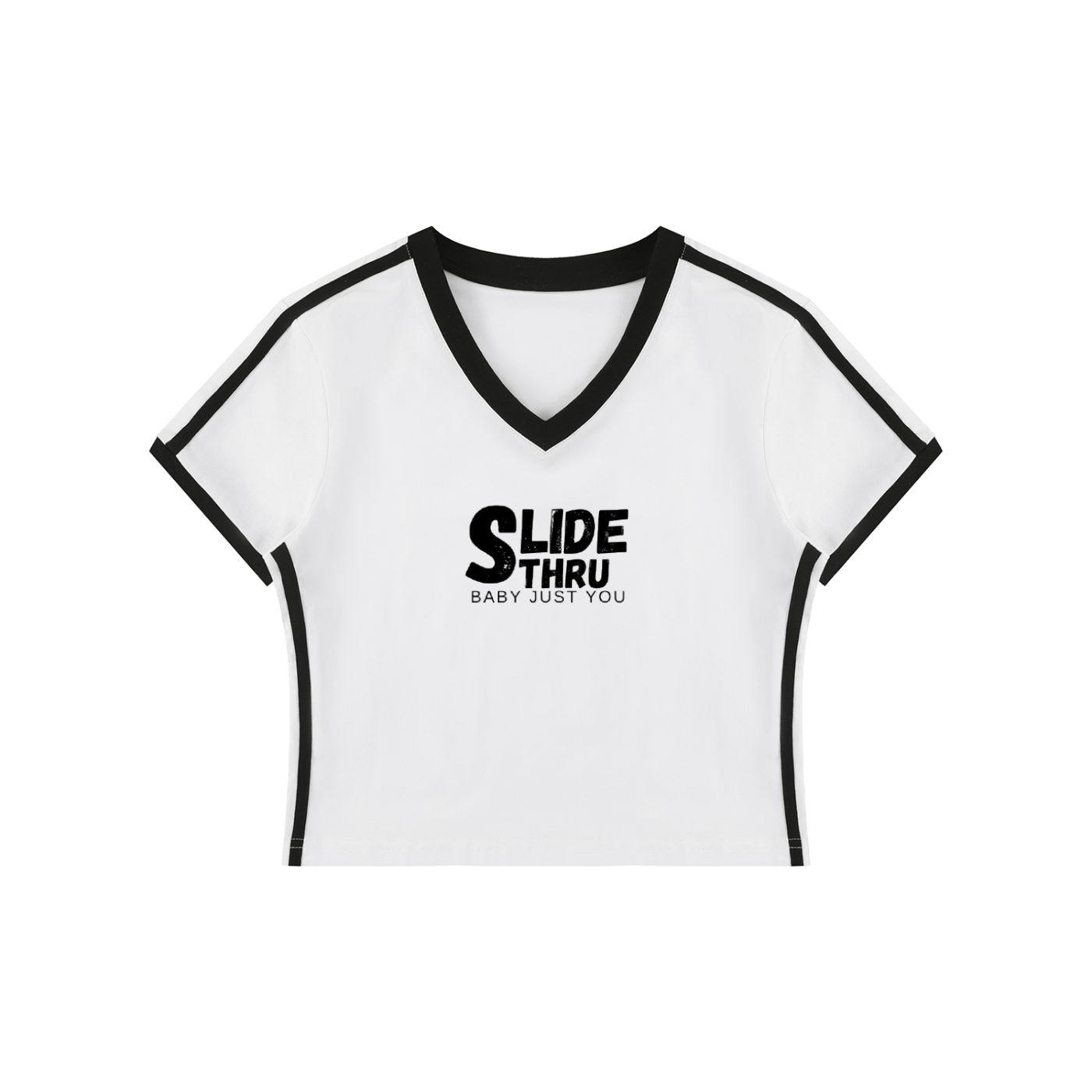 Women's Retro Binding V-Neck Crop T-Shirt