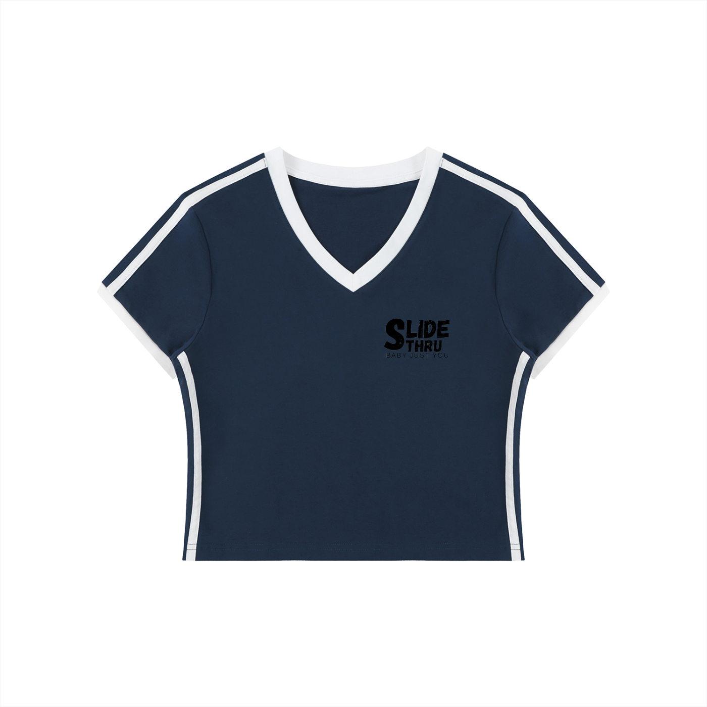 Women's Retro Binding V-Neck Crop T-Shirt