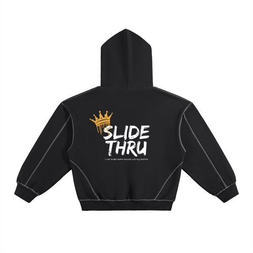 Contrast-Stitched Boxy Fleece Hoodie