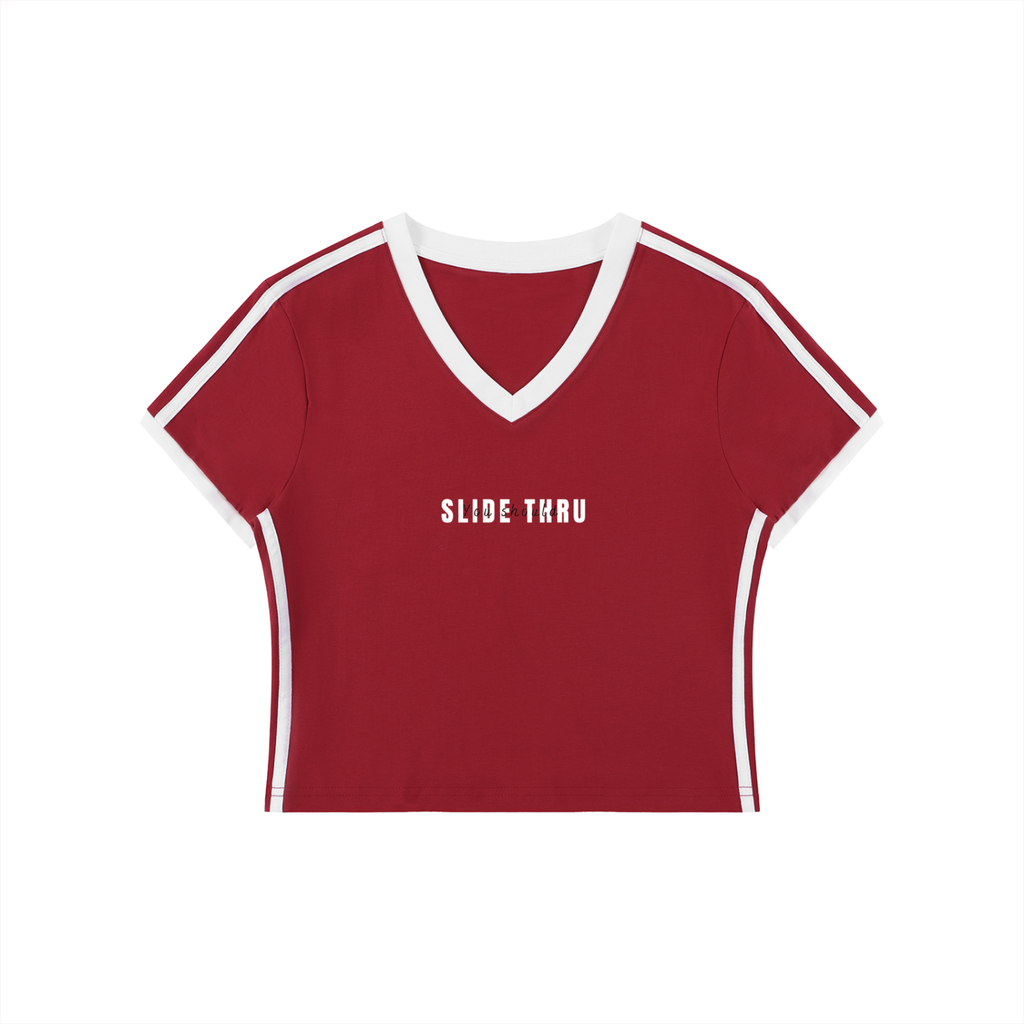 Women's Retro Binding V-Neck Crop T-Shirt