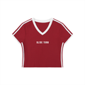Women's Retro Binding V-Neck Crop T-Shirt