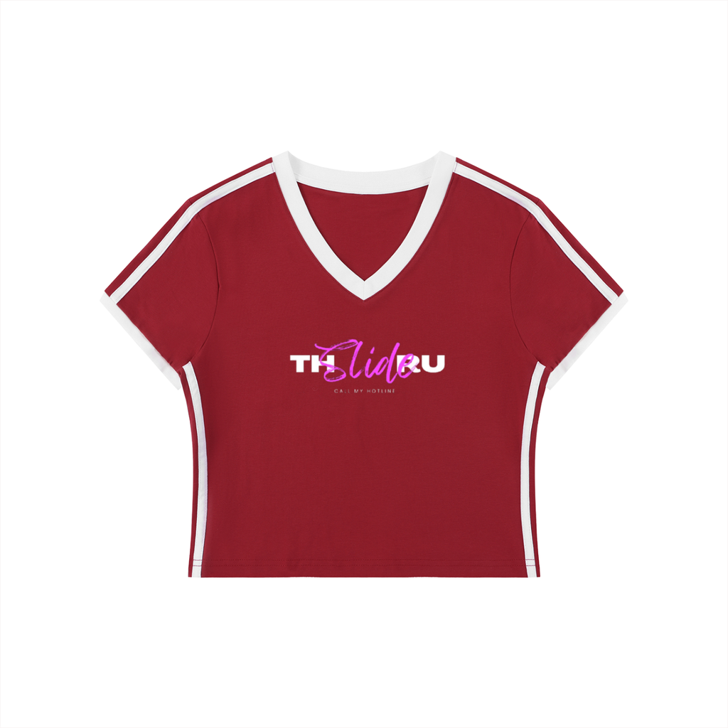 Women's Retro Binding V-Neck Crop T-Shirt