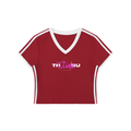 Women's Retro Binding V-Neck Crop T-Shirt