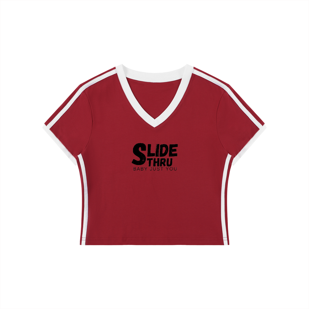 Women's Retro Binding V-Neck Crop T-Shirt