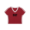 Women's Retro Binding V-Neck Crop T-Shirt