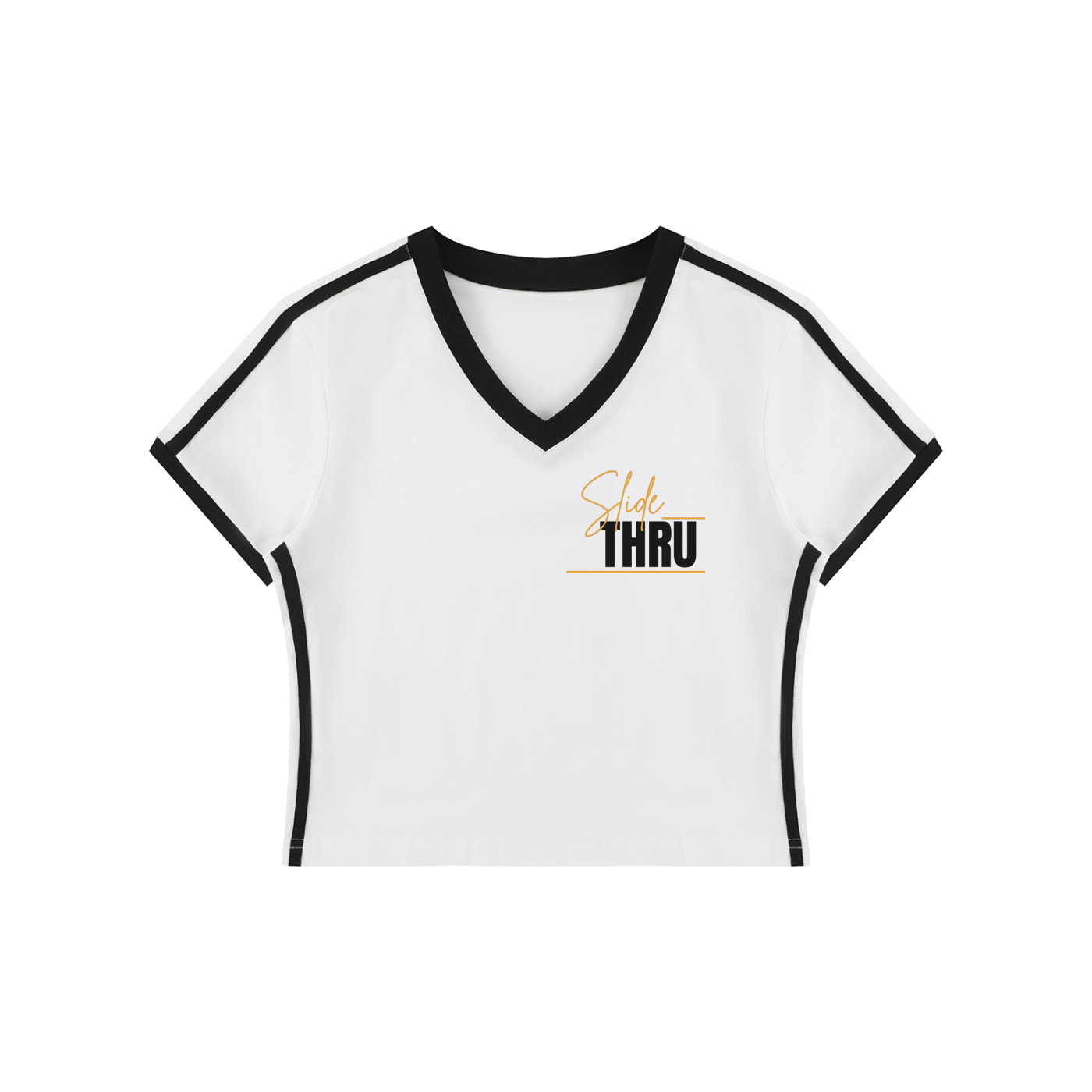 Women's Retro Binding V-Neck Crop T-Shirt