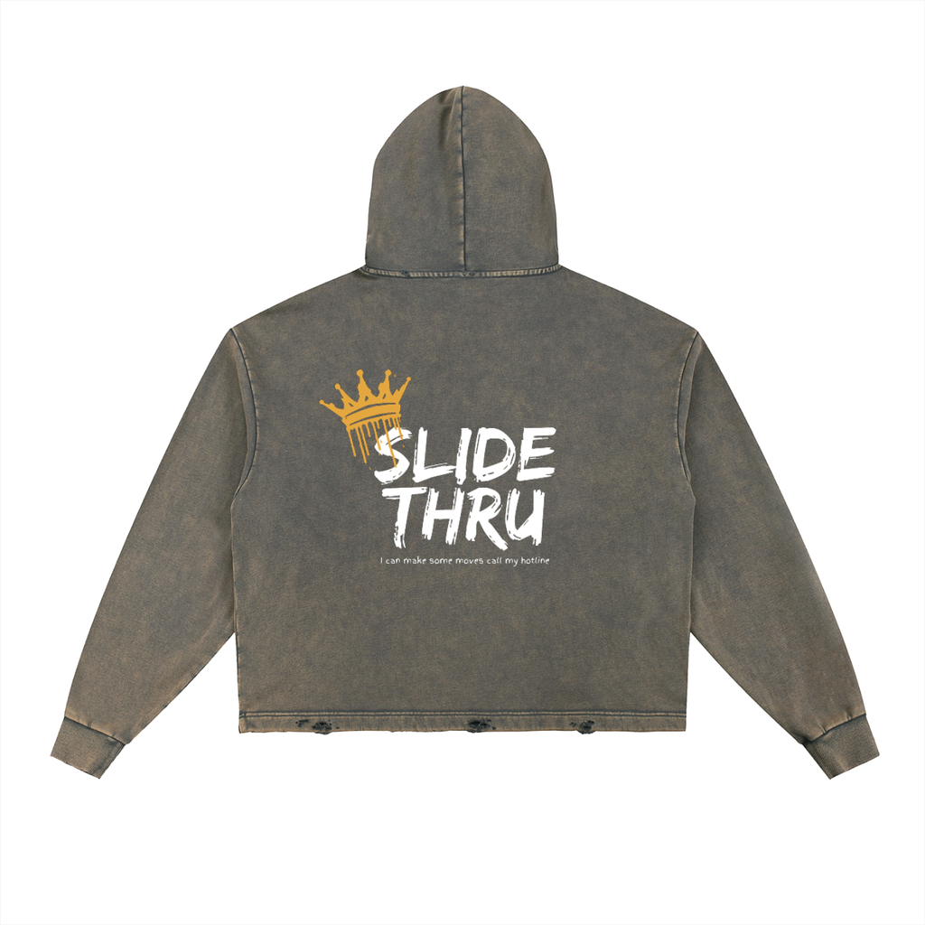 Vintage Washed Frayed-Hem Hoodie