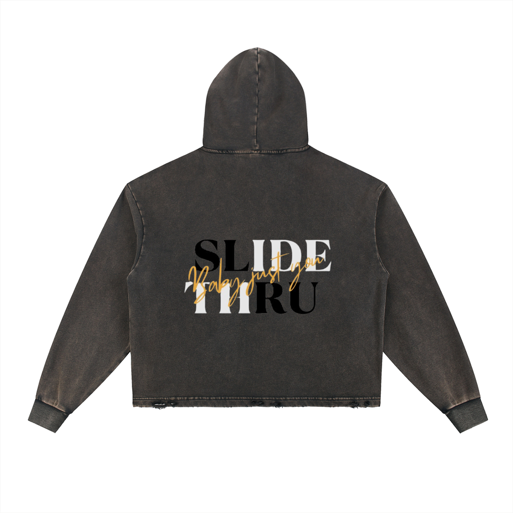Vintage Washed Frayed-Hem Hoodie