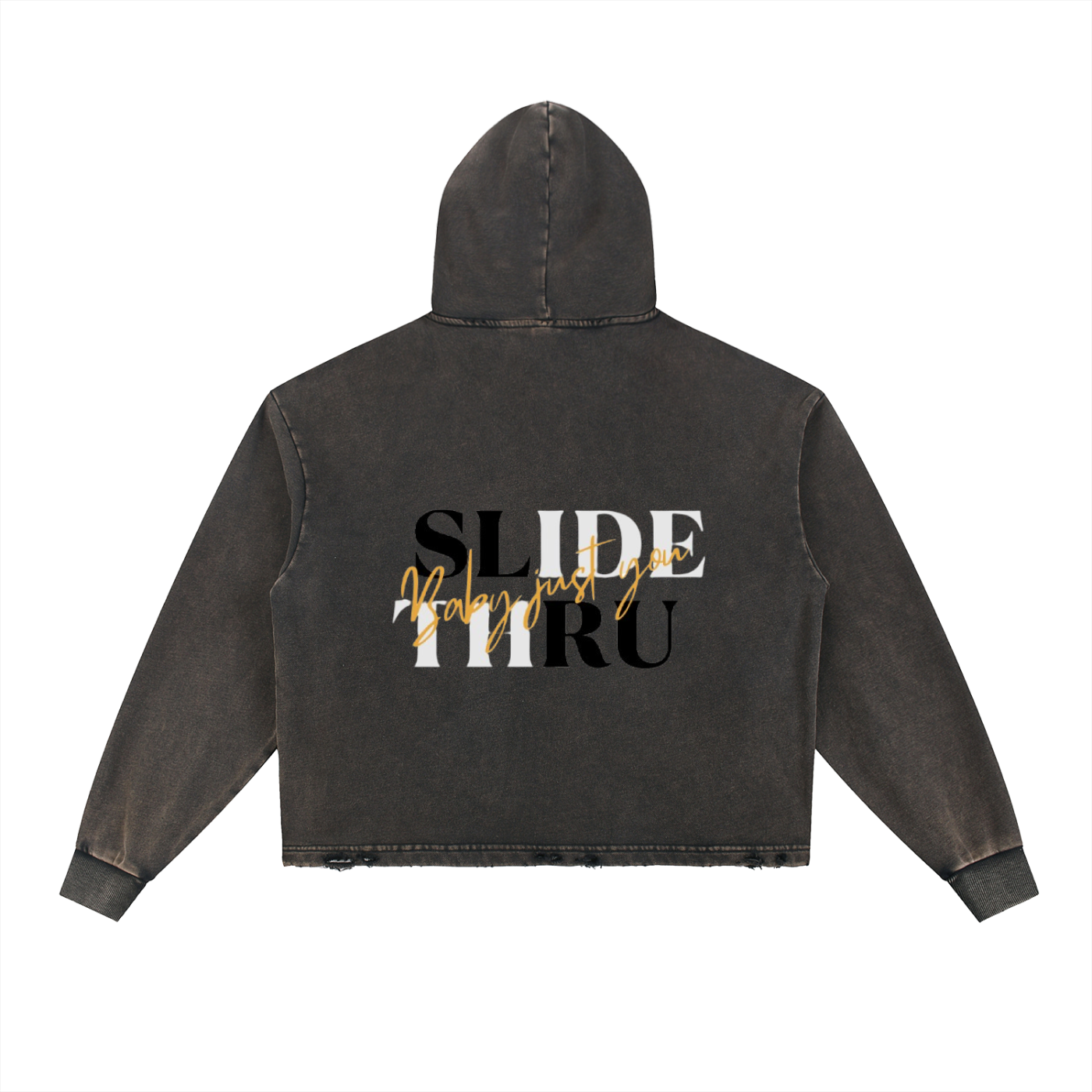 Vintage Washed Frayed-Hem Hoodie
