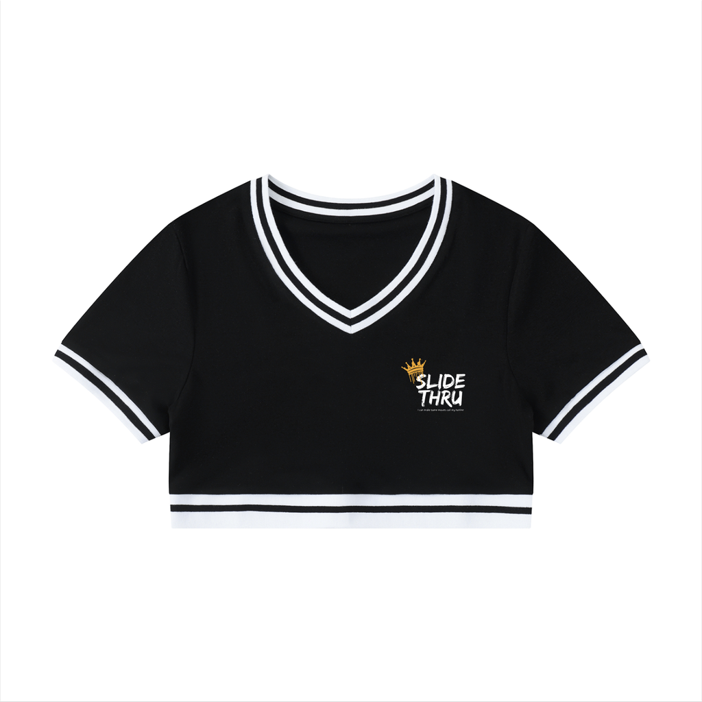 Women's Color Block V-Neck Crop T-Shirt