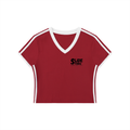 Women's Retro Binding V-Neck Crop T-Shirt