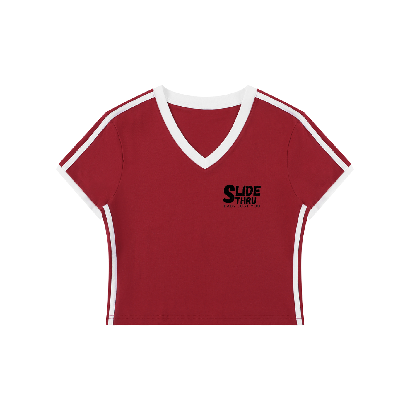 Women's Retro Binding V-Neck Crop T-Shirt
