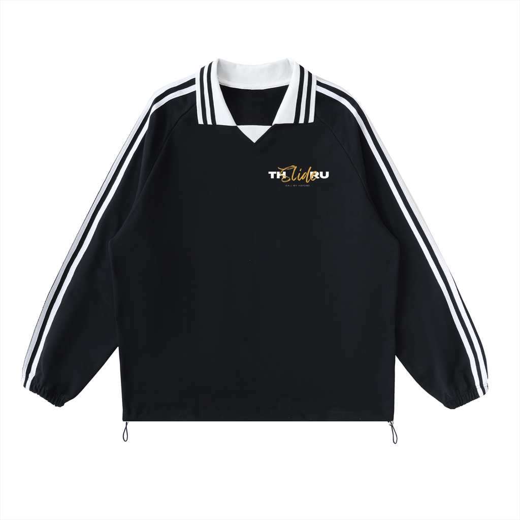 Contrast Striped Lapel Collar Sweatshirt
