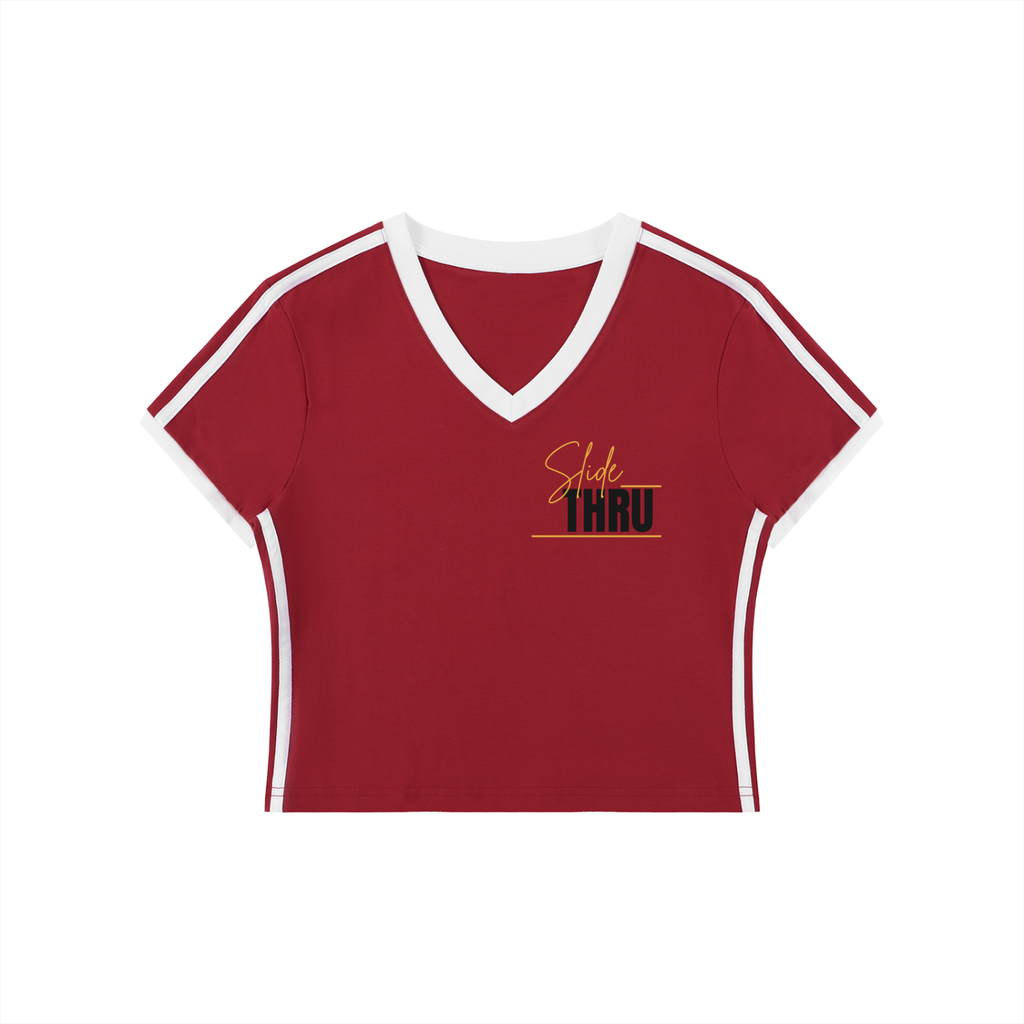 Women's Retro Binding V-Neck Crop T-Shirt