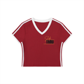 Women's Retro Binding V-Neck Crop T-Shirt