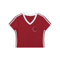Women's Retro Binding V-Neck Crop T-Shirt