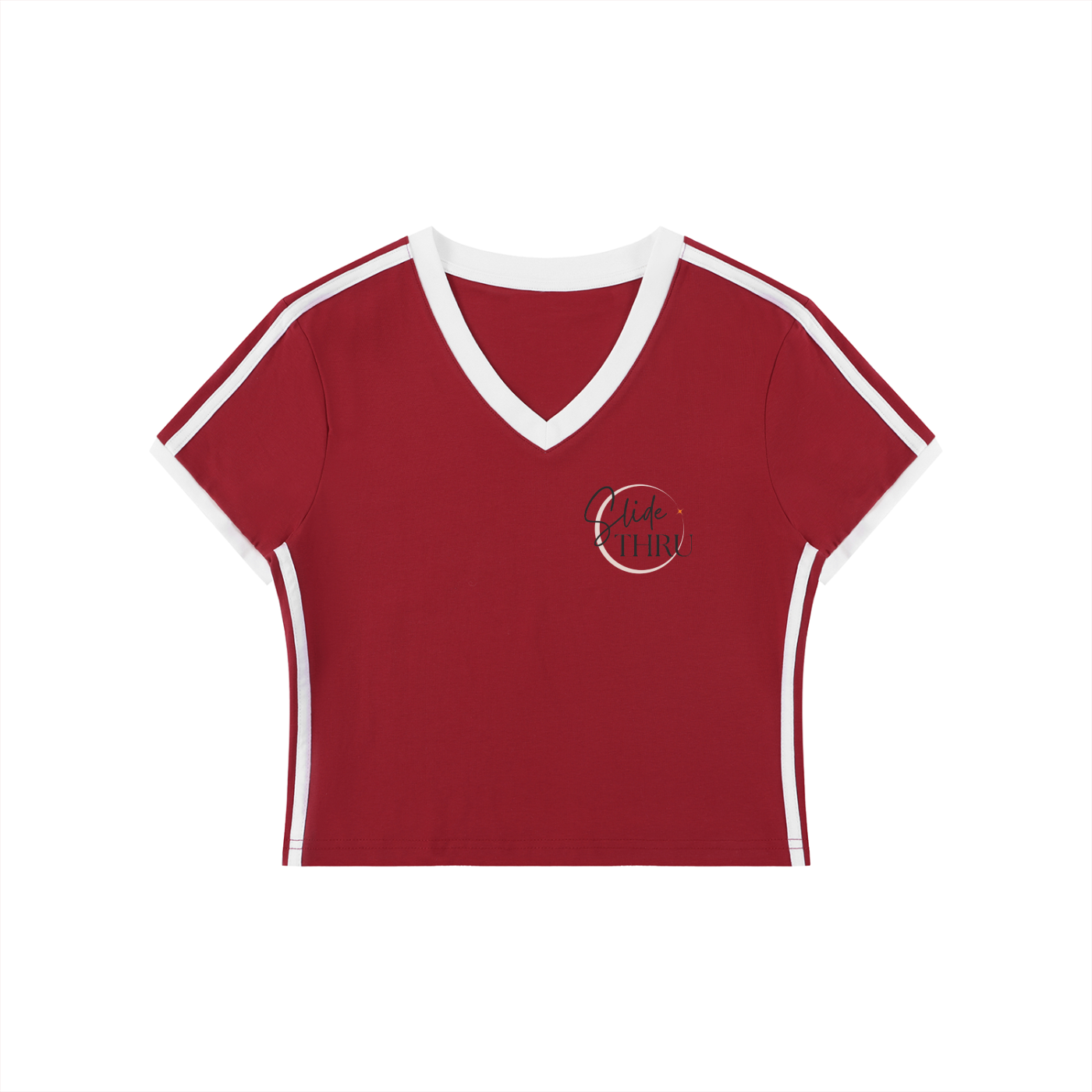 Women's Retro Binding V-Neck Crop T-Shirt