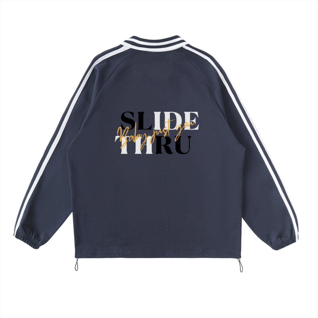 Contrast Striped Lapel Collar Sweatshirt