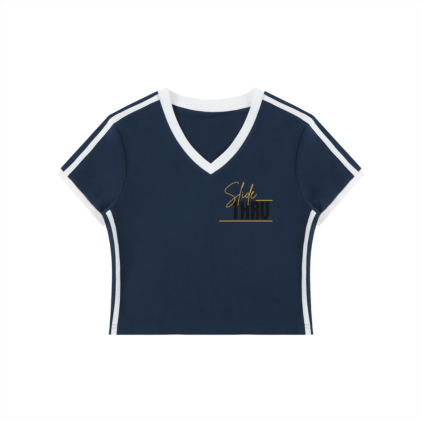 Women's Retro Binding V-Neck Crop T-Shirt