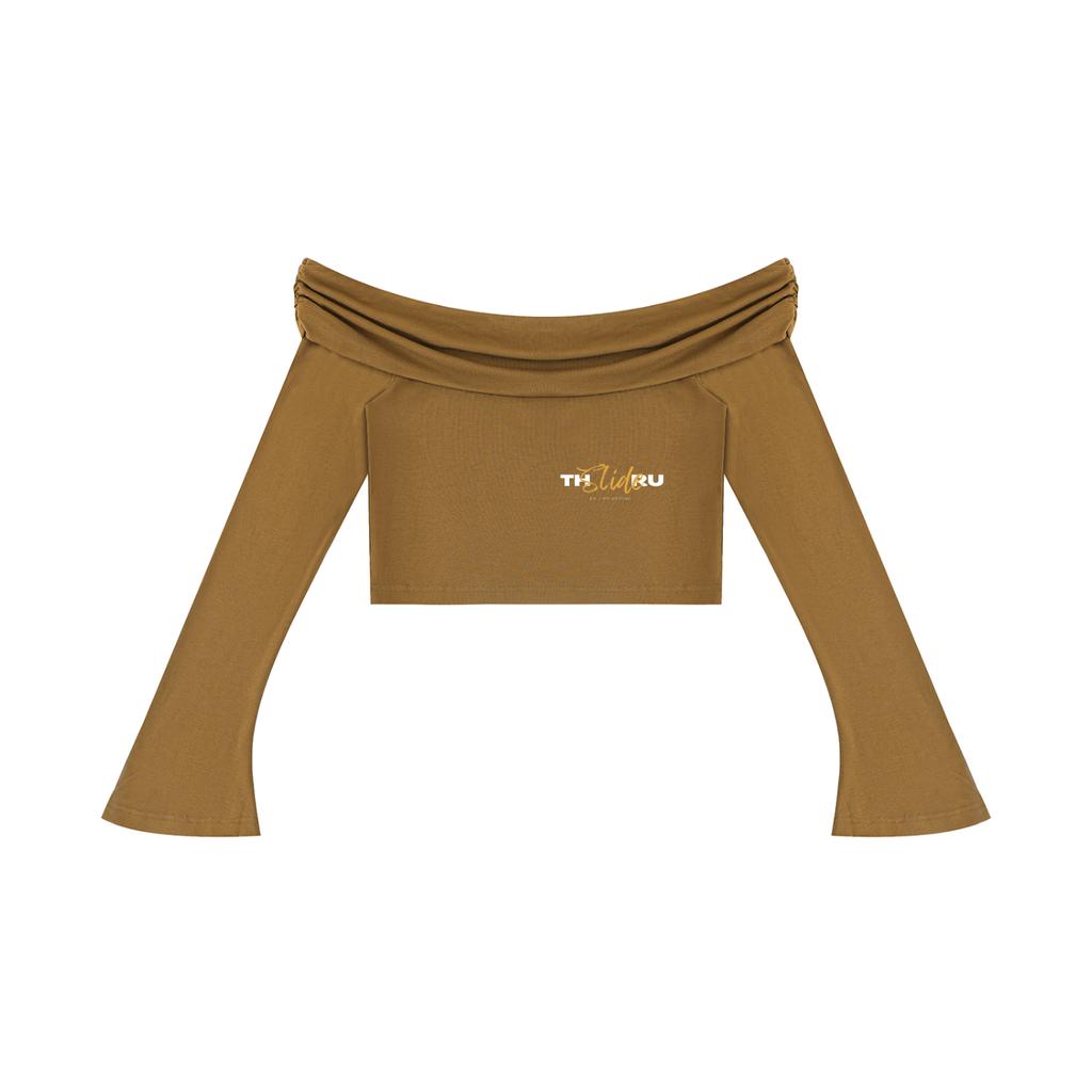 Women's Off-the-Shoulder Bell Sleeve Crop T-Shirt