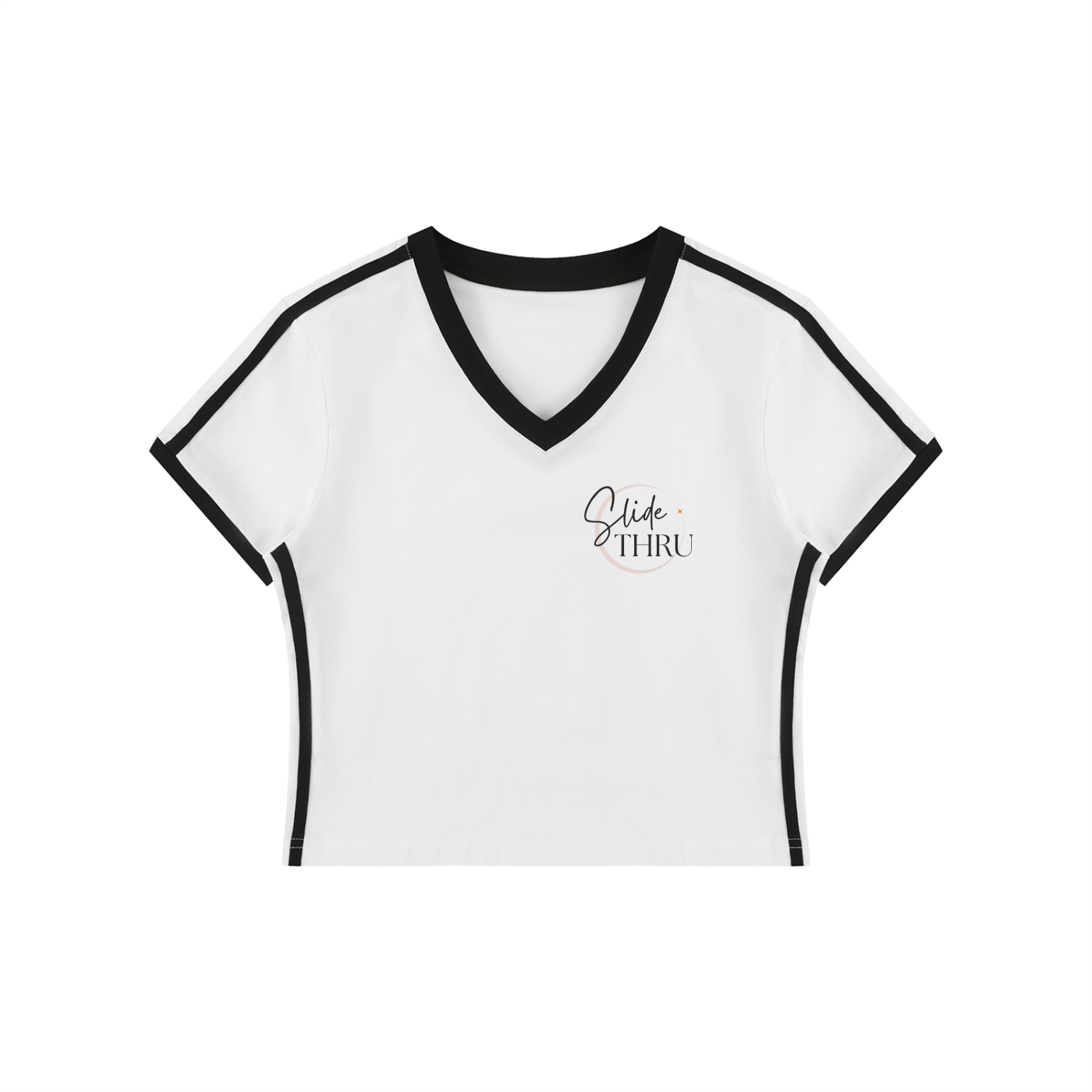 Women's Retro Binding V-Neck Crop T-Shirt