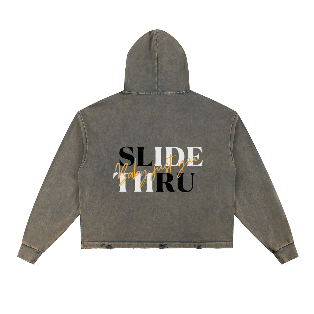 Vintage Washed Frayed-Hem Hoodie