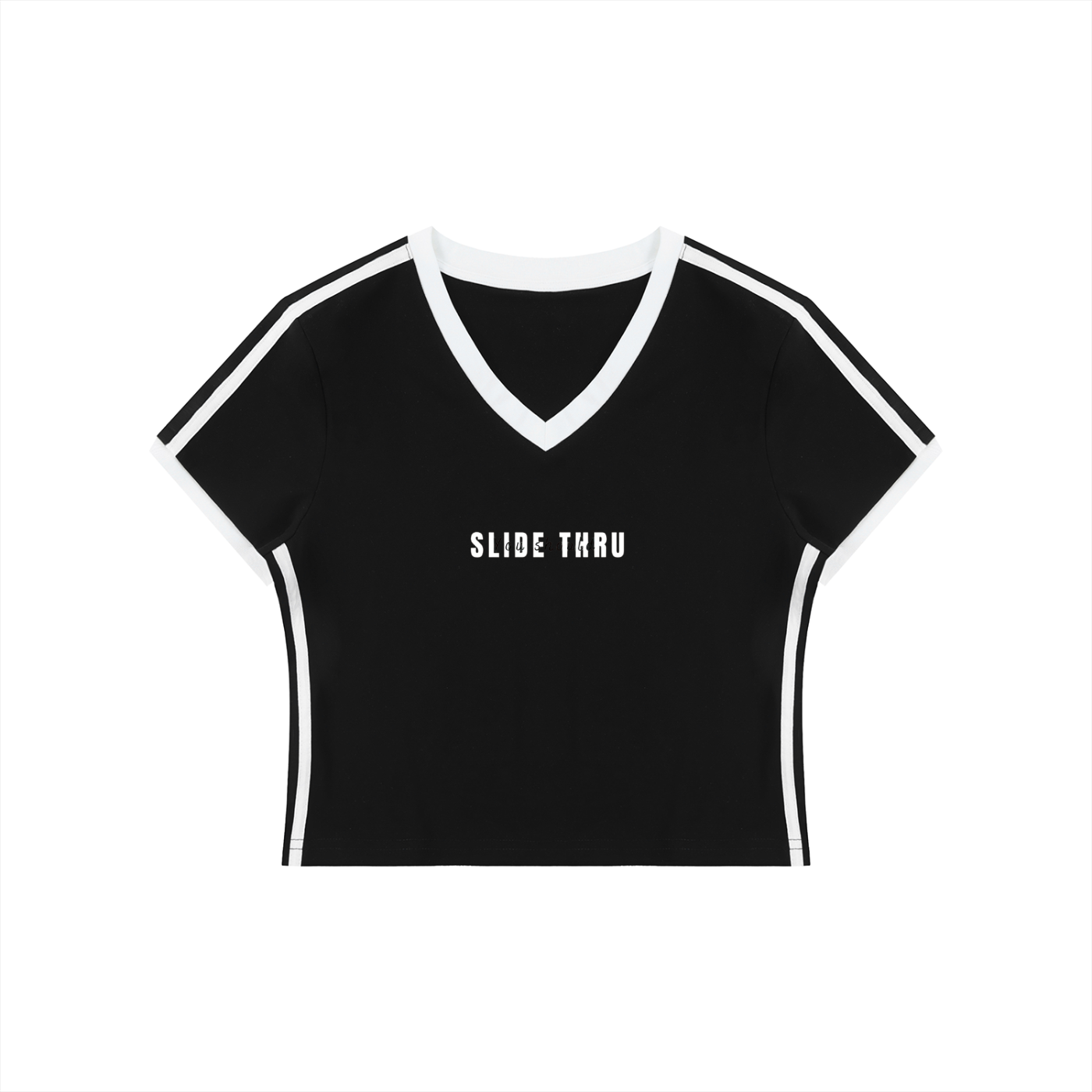 Women's Retro Binding V-Neck Crop T-Shirt