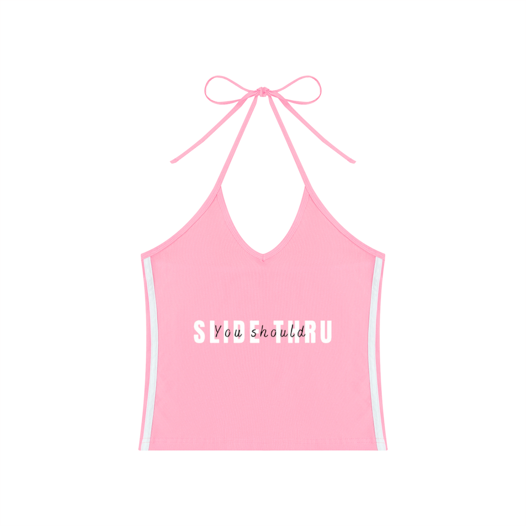 Women's Color Block Halter Crop Tank Top