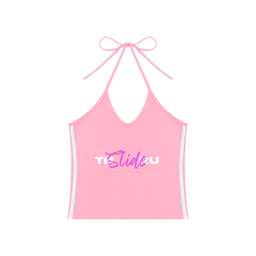 Women's Color Block Halter Crop Tank Top