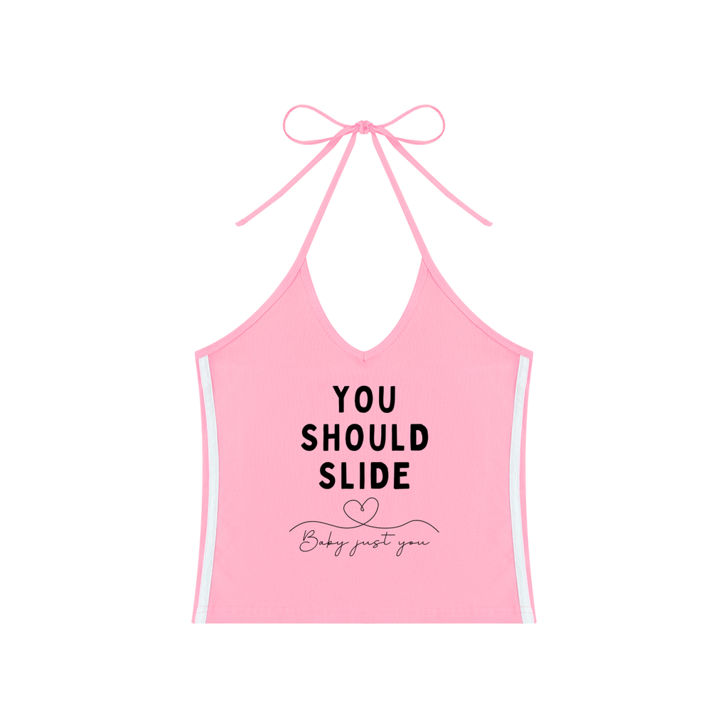 Women's Color Block Halter Crop Tank Top