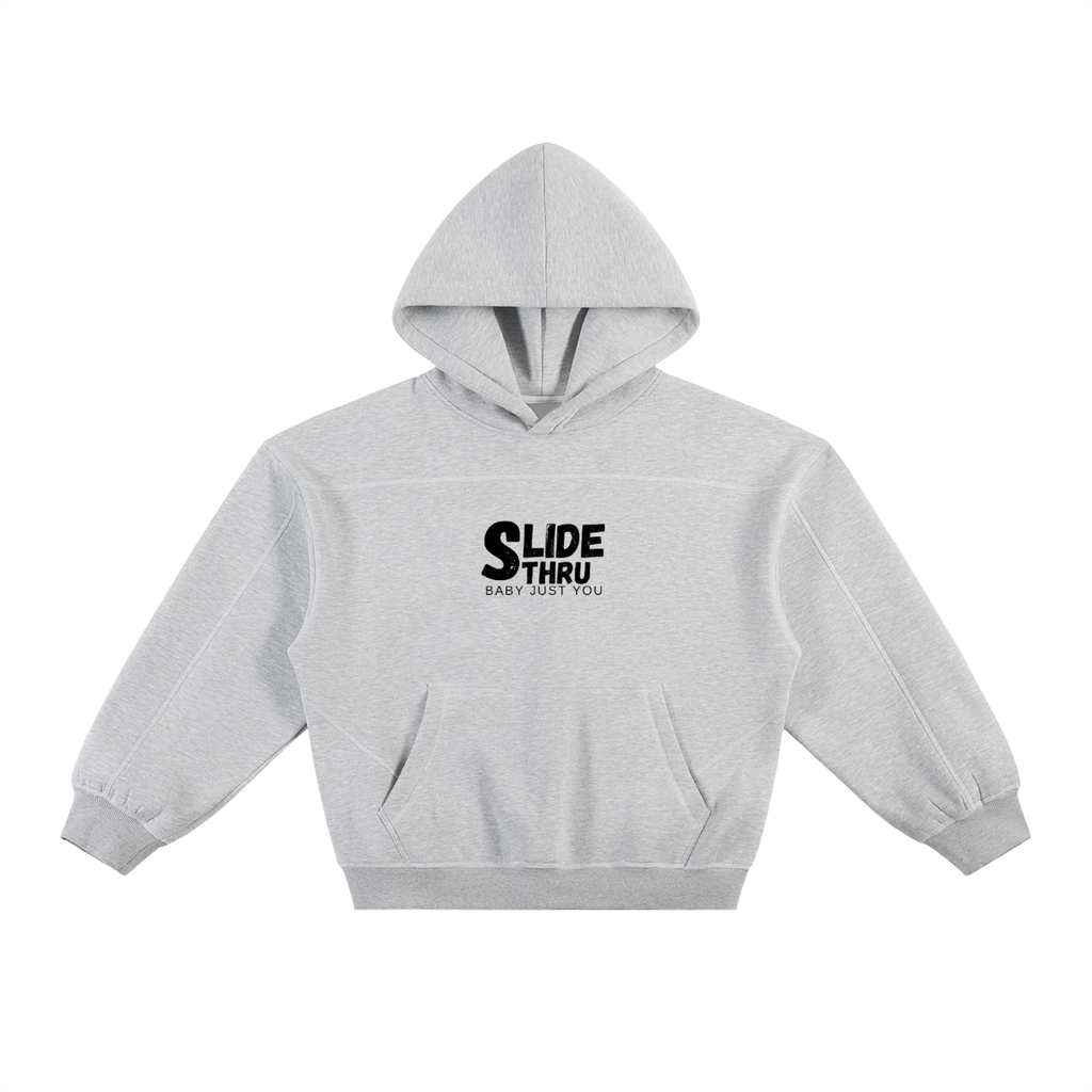 Contrast-Stitched Boxy Fleece Hoodie